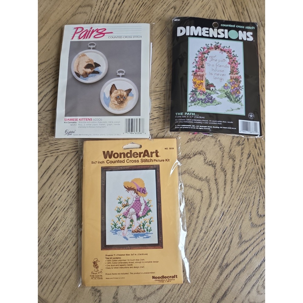 Vintage Cross Stitch Kits Dimensions Wonder Art Pairs New Friends Cats Dreamin